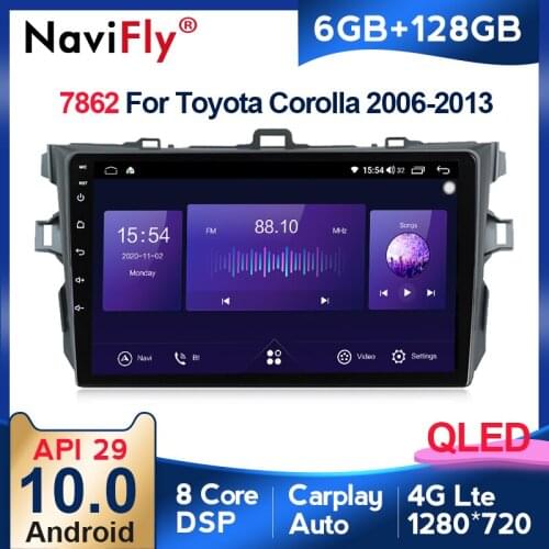 DSP carplay 4GLTE BT SWC 6+128G 1280*720 QLED Car Radio Audio Multimedia Player For Toyota Corolla E140 E150 2006 - 2013 2din