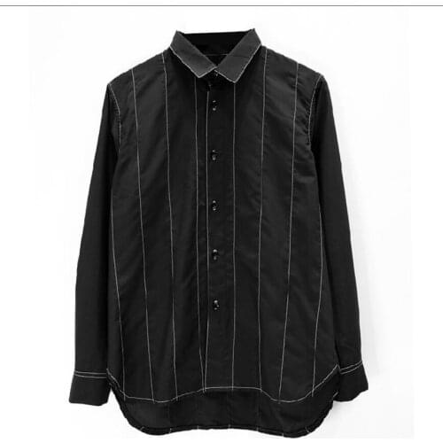 2020 New Mens Shirt White Line Long Sleeve Inside Simple Casual Shirts Hair Stylist Irregular Design Tops Singer Costumes