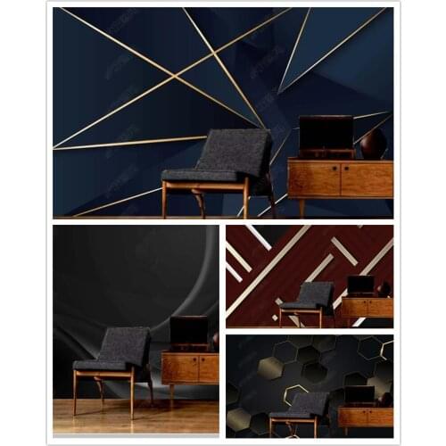 Papel de parede Nordic modern simple golden line geometric abstract 3d wallpaper,living room bedroom wall decor bar KTV mural