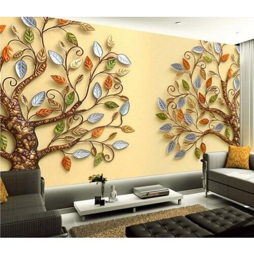 Non-woven sofa wallpaper 3D personality TV background wallpaper European three-dimensional relief abstract tree mural