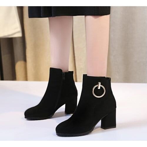 2020 new Chelsea Boots Women Elastic Ankle Suede Brogue Boot High Heels Quality Brand Lady Shoes Handmade Zapatos de Mujer 31 32