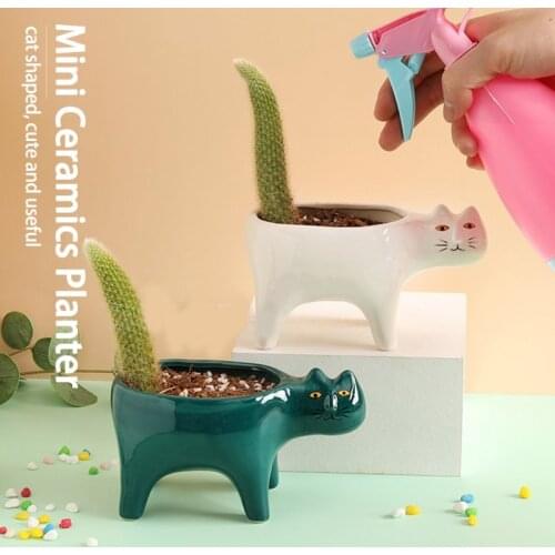 2021 New Cartoon Cat Flowerpot Succulent Planter with Drainage Ceramic Plant Flower Pot Garden Cactus Plants Potted Vase
