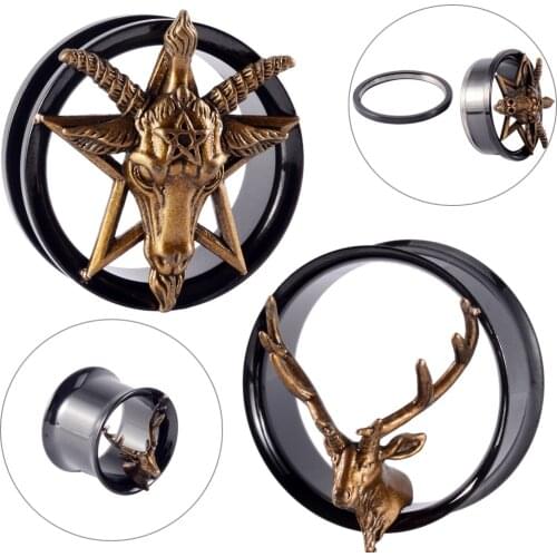 PAIR Gauges Ear Plugs FleshTunnel Black Screw Back Earrings Upgrade Piercing Double Flare Reindeer Antlers Stretchers Expander