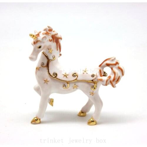 Hinged White Horse Trinket Box Bejeweled Hand-Painted Animal Figurine