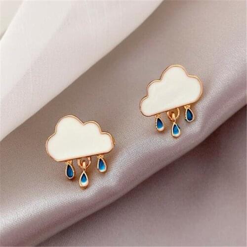 Simple Cute Girl Cloud Raindrops Earrings New Trendy Womens Stud Earrings Charming Female Jewelry Accessories
