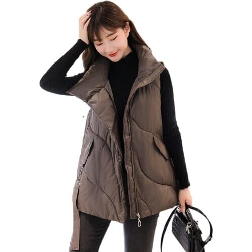 Lingwave Winter Sleeveless Down Cotton Waistcoat Women Autumn Short Fashion Loose Casual Stand Collar Thicken Warm Vest Jacket
