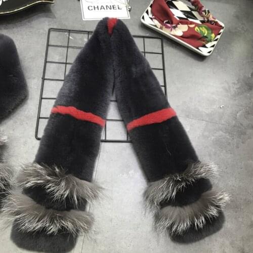 Hot Sale Women Scarves 100% Natural Rex Rabbit Fur with Fox Fur Neckerchief Winter Fashion Thermal Rex Rabbit Fur Muffler