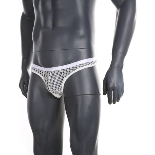 Mesh Sexy Thong Underwear Men Big Net T-back Transparent Underpants Penis Pouch Panites See Through Erotic Lingerie G String