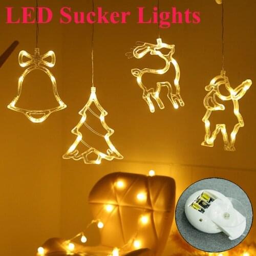 Warm White Holiday Night Lamps Christmas Bell Lights Battery Power Santa Claus Bell Elk Snowflake Led Sign for Window Decoration