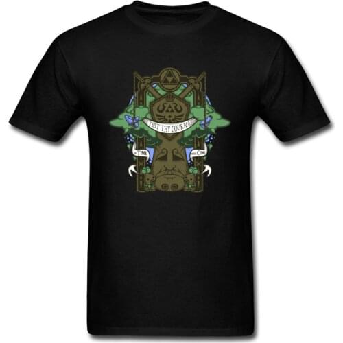Test Thy Courage Vintage Cartoon T-shirt For Guys Novelty Tree God Print Mens Black T Shirt Plus Size Cotton Tops