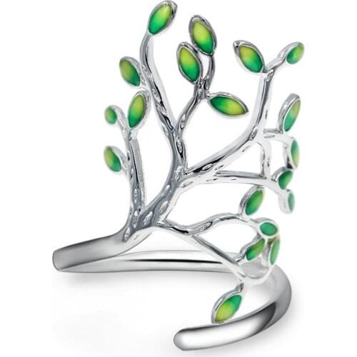 USPS Shipping Green Big Life Tree Open Rings for Women Resizable Ring Female Gifts for Wedding Jewelry Decorating HR303