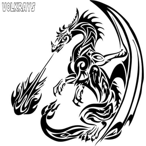 Volkrays Personality Car Sticker Dragon Flame Waterproof Accessories Reflective Sunscreen Vinyl Decal Black/Silver,24cm*22cm