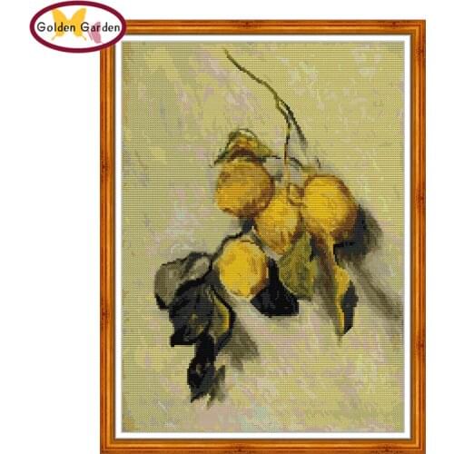 GG Lemon Branch Stamped Cross Stitch Fabric Embroidery Needlework Set JoySunday 14CT11CT Counted Cross Stitch Kit for Home Decor