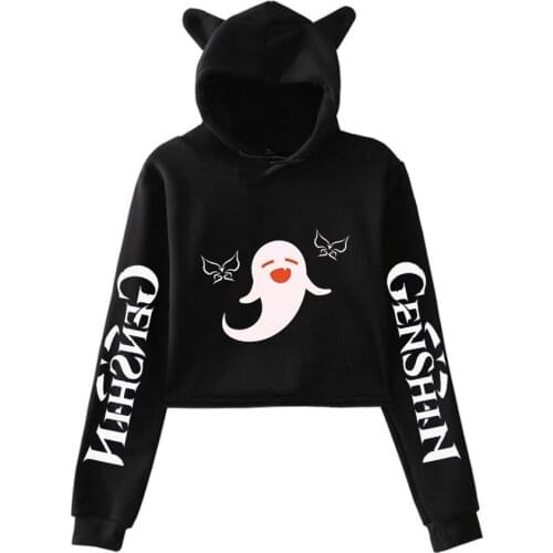 Women Youthful vitality Cat ears Pullover Girl Kawaii Harajuku Tracksui WAMNI Genshin Impact Hu Tao Crop Hoodie