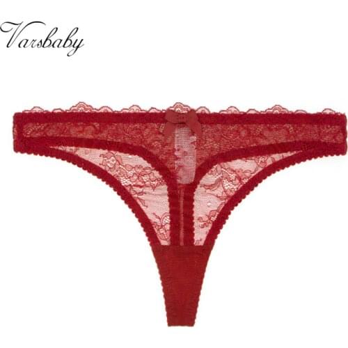 Varsbaby Red color sexy ladies thong sexy lingerie mesh lace transparent breathable panties
