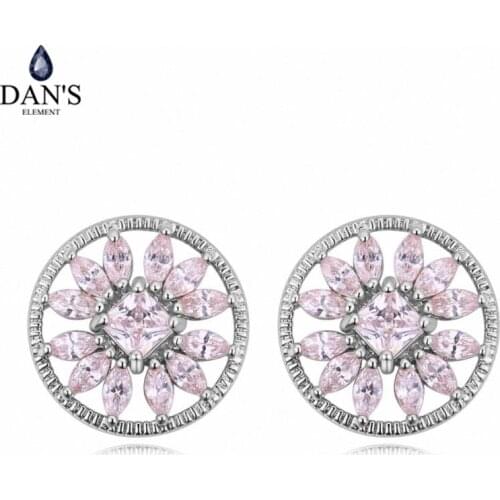 DANS ELEMENT 3 Colors Real Big Brand AAA Zirconia Micro Inlays Round Stud Earrings for Women 130412