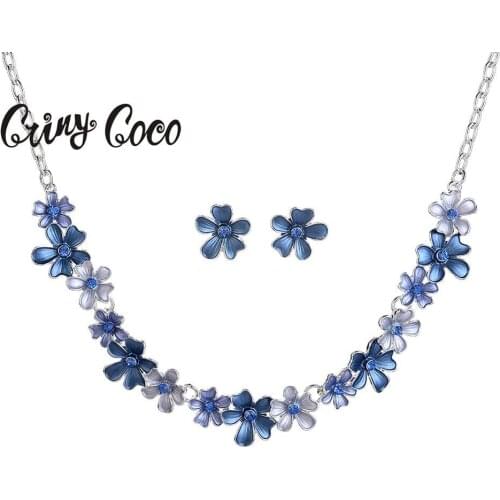 Vintage African Flower Jewelry Sets for Women Wedding Necklace Stud Earrings Enamel Alloy Chain Necklaces Set for Woman Gift Hot