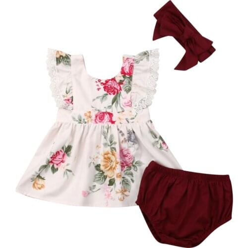 Girl Clothes 3PCS Toddler Baby Girls Summer Clothes Floral Print Dress+Pants Shorts+Headband Outfit Sets