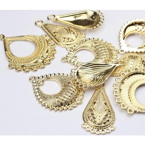 6pcs/lot Zinc Alloy Gold Metal Water Drop Charms Pendant Hollow Connector For DIY Tassel Jewelry Making Finding Accessories
