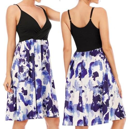 60%HOTV-Neck Dress Fashion Sling Dress Women Floral Spaghetti Strap Dress for Dating