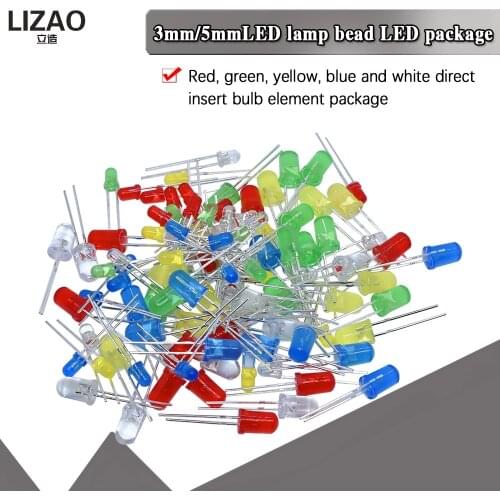 Free shipping 100PC/Lot 3MM 5MM Led Kit Mixed Color Red Green Yellow Blue White Light Emitting Diode