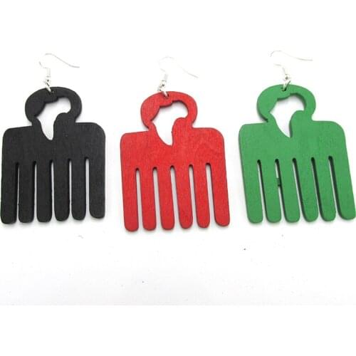 Free Shipping! Africa Comb Pick Wood Earrings