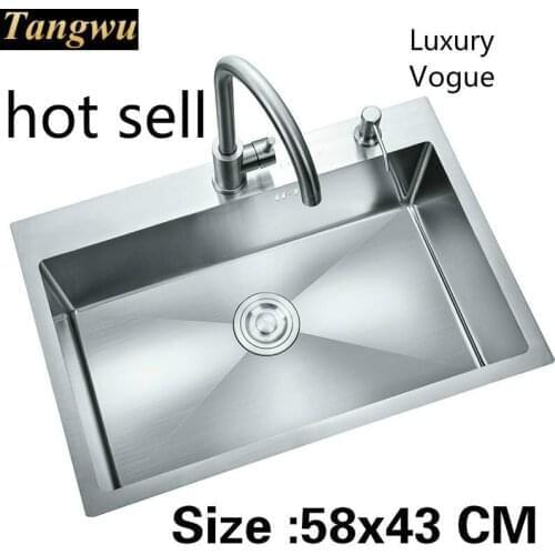 Free shipping Apartment vogue standard kitchen manual sink single trough durable 304 stainless steel hot sell 580x430 MM