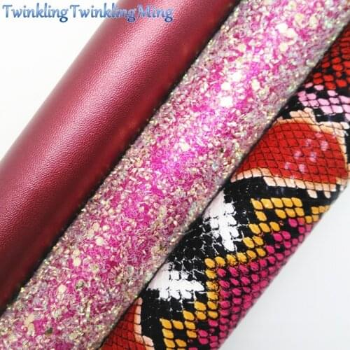 Mixed Colors Glitter Fabirc, Faux Leather Fabric, Snake Synthetic Leather Fabric Sheets For Bow A4 8"x11"Twinkling Ming XM494