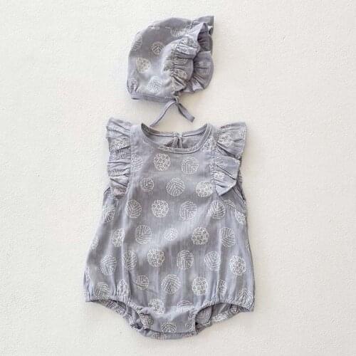 Baby Girl Bodysuit Summer Newborn Baby Leaf Print Flying Sleeve Jumpsuit With Hat Infant Baby Girl Clothes