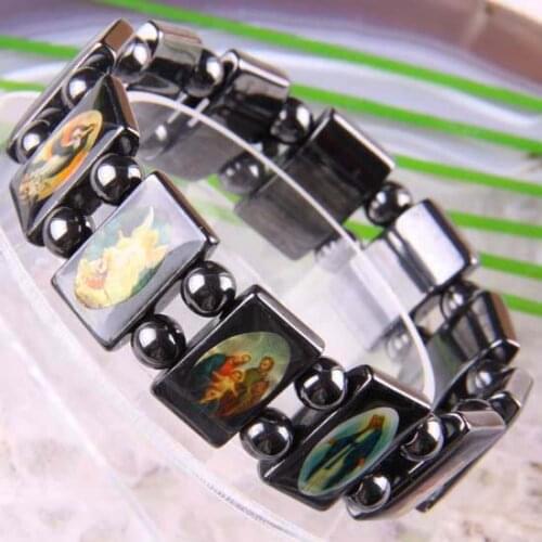 2pcs Hematite Rosary Bracelet Magnet Saints Christianity Free Gift Box Free Shipping