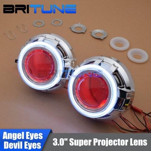Britune Car Lens Angel Devil Eyes Bi-xenon Projector 3.0 inch Metal Lenses H1 LED HID Lights H4 H7 Headlight Accessories Tuning
