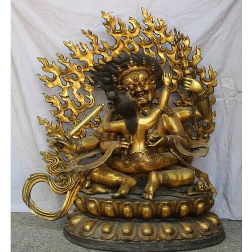 Fast shipping USPS to USA S2515 36" Tibet Buddhism Bronze Gild Seat Skull Mahakala Wrathful Deity Buddha Statue