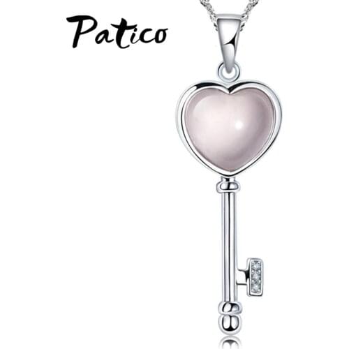 Wedding 925 Sterling Silver Cubic Zirconia CZ Crystal Water-Wave Chains Pendant Necklaces For Women Heart Key Peanut Jewelry