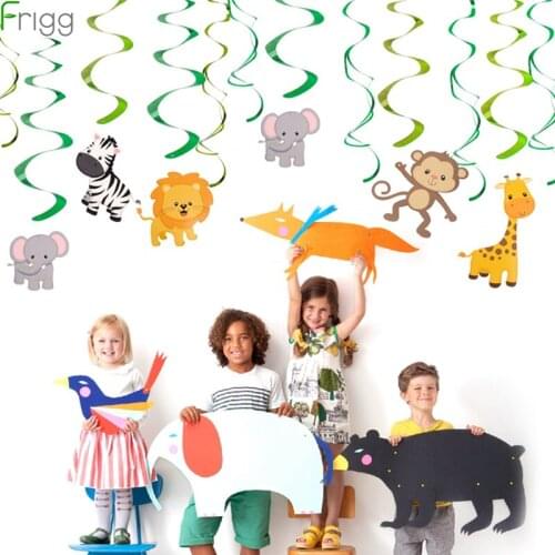 Frigg 30pcs Baby Shower Wild Animals Swirls Banner Birthday Party Decorations Kids Jungle Animal Bunting Ceiling Hanging Swirl