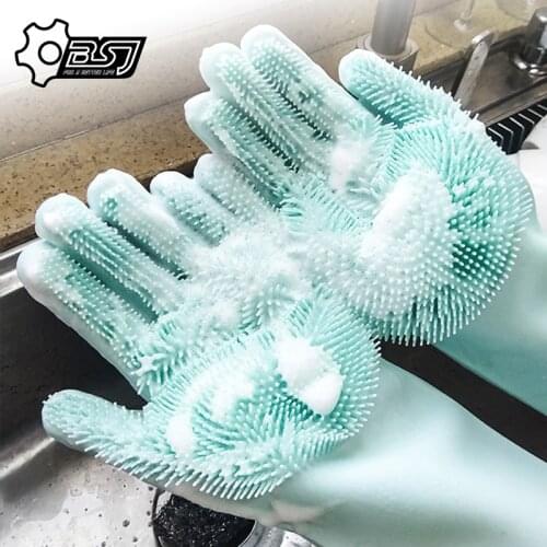 Magic Silicone Dishwashing Scrubber Dish Washing Sponge Rubber Scrub Gloves Kitchen Cleaning 1 Pair