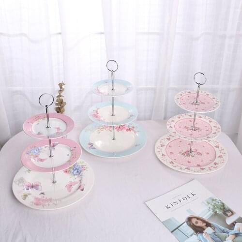 Ceramic Snack Tray with Three Layers Large Capacity Farmhouse European Style Multifunctional Fruit Plate Tableware Cake Plate