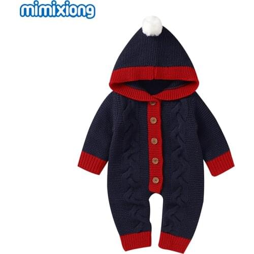 Baby Rompers Knitted Newborn Boy Girl Jumpsuits with Hood Long Sleeve Infant Kids Unisex Overalls Autumn Winter Children Clothes
