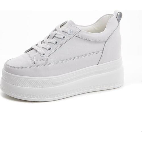 8cm Winter Summer Genuine Leather Super High Heel Platform Women Casual Shoes Chunky Sneakers Sport Running Shoes White