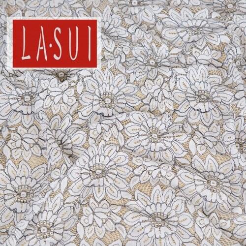 LASUI Black line white High-end black and white bone line hollow lace fabric elegant and comfortable womens dress costumes DIY