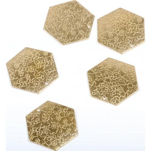 Brass Hammered Hexagonal Charms, Earring Findings,Brass Connector with 1 Hole,Raw Brass Pedants,Earrings Charms,28X25mm-RB1033