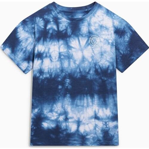 Little Maven New Summer Kids Clothing Short O-neck Blue Tie-dyed Style Knitted Cute Cotton Quality Big Boys Casual 4T-10T Tshirt