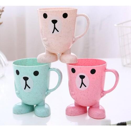 Cute Cartoon Baby Drinking Water Feeding Plastic Cups Infant Brush Teeth Washing Cup with Handle Child Breakfast Mug Drink Tasse