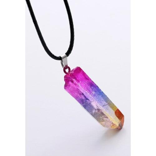 Fashion Colorful Rainbow Natural Crystal Quartz Stone Pendant Necklace Chain Choker Druzy Necklace for Women Jewelry 50cm