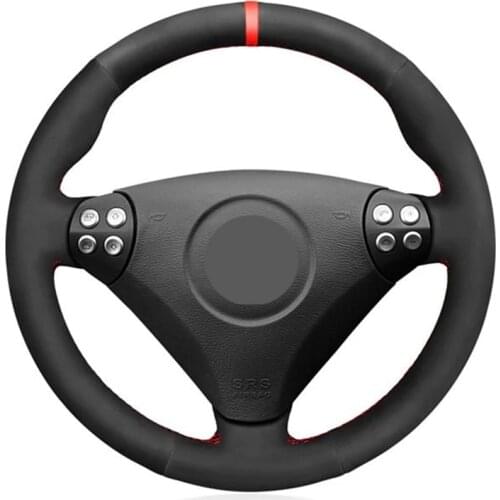 Hand-Stitched Black Genuine Leather Suede Car Steering Wheel Cover For Mercedes-Benz W170 W171 SLK-Class SLK 2004-2008 C230