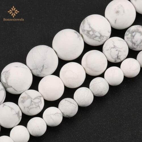 Natural Matte Howlite Forsted White Turquoises Stone Dull Polished Round Loose Spacer Bead For Jewelry Accessories Making