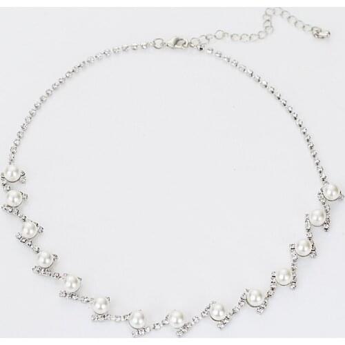 2016 New Fashion Full Pearls Crystal sliver Filled Lady Evening/Party Necklace Pendant Jewelry #N151