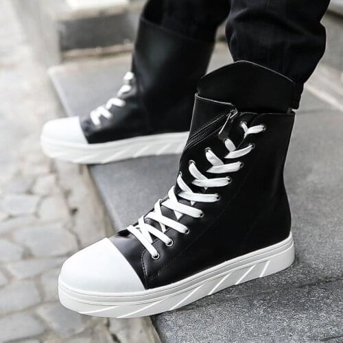 Retro style personality thick platform boots lace muffin new boots military boots black and white
