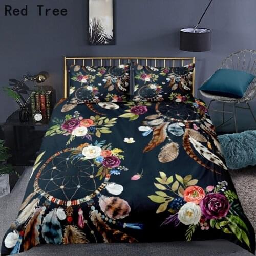 Dreamcatcher Feather Luxury Black Print Bedclothes 1 Duvet Cover 1/2 Pillowcase Women Girl Adult Bedding Set Customized Bedlinen