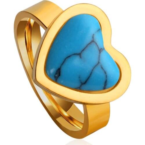 LUXUKISSKIDS Luxury Lovers Vintage Ring Jewelry Heart Shape Blue Color Stone Stainless Steel Wedding Rings For Women/Girl Gift