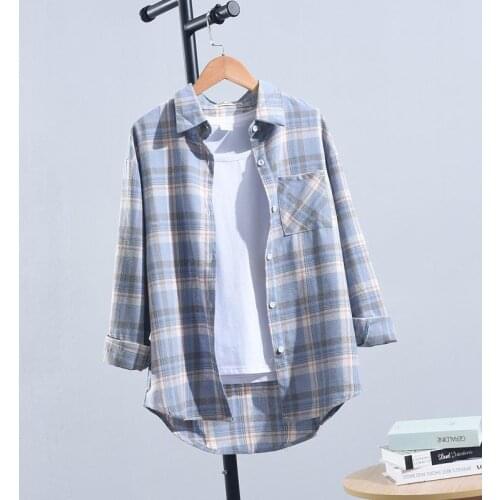 Women Shirt Blouse Spring Plaid Shirt Womens Long Sleeve Loose Retro Jacket Blusas Ropa De Mujer